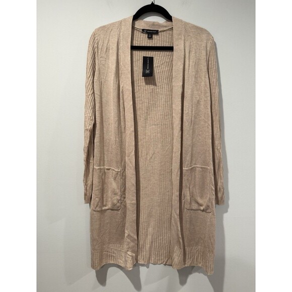 NEW INC Ribbed Duster Cardigan Womens Medium Open Front Sweater Pockets Travel - Picture 1 of 8